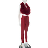 Fur Halter Neck Backless Lace-up Tight Trousers Set DZHT-C25ST141