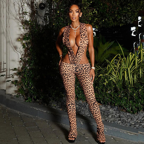 Flared Halter Neck Sexy Deep V-neck Long Jumpsuit JY-006266