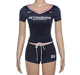 Printed V-neck Short Sleeve Skinny Shorts Set ZJQD-K25S62488