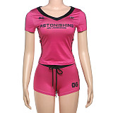 Printed V-neck Short Sleeve Skinny Shorts Set ZJQD-K25S62488