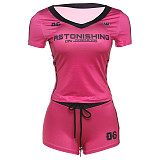 Printed V-neck Short Sleeve Skinny Shorts Set ZJQD-K25S62488