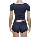 Printed V-neck Short Sleeve Skinny Shorts Set ZJQD-K25S62488