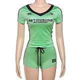 Printed V-neck Short Sleeve Skinny Shorts Set ZJQD-K25S62488