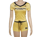 Printed V-neck Short Sleeve Skinny Shorts Set ZJQD-K25S62488