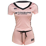 Printed V-neck Short Sleeve Skinny Shorts Set ZJQD-K25S62488