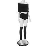 Off Shoulder Short Top Tight Ultra Shorts Calf Sock Three-piece Set DZHT-D25ST194