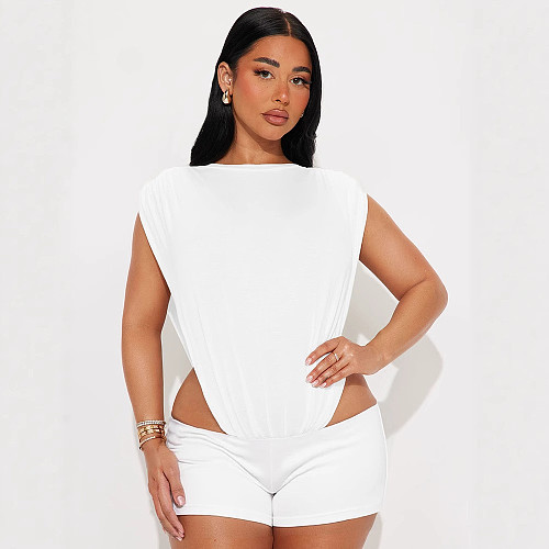 Hooded Inverted Triangle Pleated Waist-exposing One-piece Suit DZHT-J25ST135