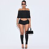 Off Shoulder Short Top Tight Ultra Shorts Calf Sock Three-piece Set DZHT-D25ST194