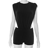 Hooded Inverted Triangle Pleated Waist-exposing One-piece Suit DZHT-J25ST135