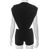 Hooded Inverted Triangle Pleated Waist-exposing One-piece Suit DZHT-J25ST135