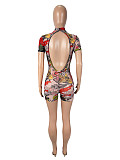Sexy Tulle Print Backless Tight-fitting High Neck Jumpsuit SHD-9546
