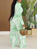 Two-piece Print Long Sleeve Shirt Straight Leg Trousers Set AIL-329