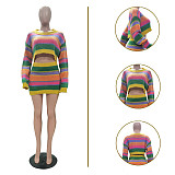 Sweet Casual Striped Knitted Mini Dress Set TR-1341