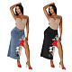 Fashion Women Letter Embroidery Elastic Denim Tight Skirt MEM-88657