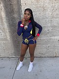 Embroidered Stretch Elastic Sportswear Long Sleeve Women Shorts Set MEM-88660