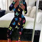 Women Christmas Printed Deep V-neck Long Sleeve Slim Jumpsuit SHD-9880
