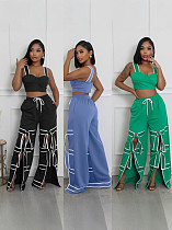 Fashion Solid Color Stitching Lace-Up Casual Straight Pants ORY-5269