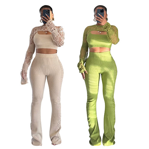 Casual Hollowed-out Knitted Bra Pants Three-piece Set TR-1340