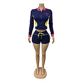 Embroidered Stretch Elastic Sportswear Long Sleeve Women Shorts Set MEM-88660