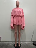 Fashionable Solid Color Casual Style Round Neck Lantern Sleeve Loose Waist Jumpsuit ORY-5273
