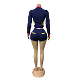 Embroidered Stretch Elastic Sportswear Long Sleeve Women Shorts Set MEM-88660