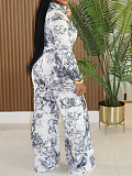 Two-piece Print Long Sleeve Shirt Straight Leg Trousers Set AIL-329