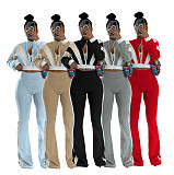 Casual Fit Flared Pants Long-sleeved Short Jacket Sport Two Pieces Suit FOS-8811