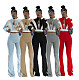 Casual Fit Flared Pants Long-sleeved Short Jacket Sport Two Pieces Suit FOS-8811