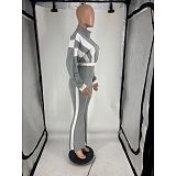 Casual Fit Flared Pants Long-sleeved Short Jacket Sport Two Pieces Suit FOS-8811