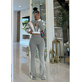 Casual Fit Flared Pants Long-sleeved Short Jacket Sport Two Pieces Suit FOS-8811
