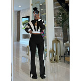 Casual Fit Flared Pants Long-sleeved Short Jacket Sport Two Pieces Suit FOS-8811