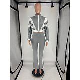 Casual Fit Flared Pants Long-sleeved Short Jacket Sport Two Pieces Suit FOS-8811
