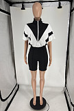 Fashion Splicing Women Bat Sleeves Zipper Shorts Sporty Suits FOS-8806