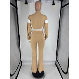 Casual Fit Flared Pants Long-sleeved Short Jacket Sport Two Pieces Suit FOS-8811