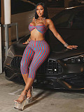 Vacation Striped Slim Sexy Bra Knee Length Pants Set For Women XS-K25L1151