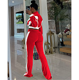Casual Fit Flared Pants Long-sleeved Short Jacket Sport Two Pieces Suit FOS-8811