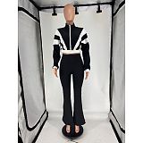 Casual Fit Flared Pants Long-sleeved Short Jacket Sport Two Pieces Suit FOS-8811
