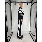 Casual Fit Flared Pants Long-sleeved Short Jacket Sport Two Pieces Suit FOS-8811