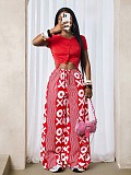 Stripe Wide Leg Mid Elastic Waist Casual Long Pants XS-K25L1128