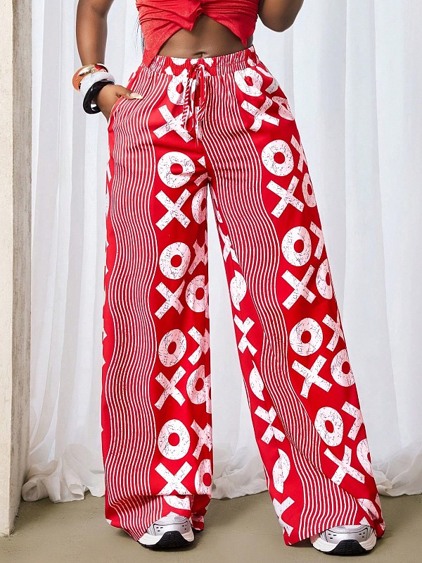 Stripe Wide Leg Mid Elastic Waist Casual Long Pants XS-K25L1128