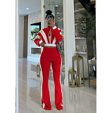 Casual Fit Flared Pants Long-sleeved Short Jacket Sport Two Pieces Suit FOS-8811