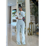 Casual Fit Flared Pants Long-sleeved Short Jacket Sport Two Pieces Suit FOS-8811