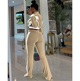 Casual Fit Flared Pants Long-sleeved Short Jacket Sport Two Pieces Suit FOS-8811
