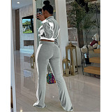 Casual Fit Flared Pants Long-sleeved Short Jacket Sport Two Pieces Suit FOS-8811