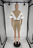 Fashion Splicing Women Bat Sleeves Zipper Shorts Sporty Suits FOS-8806