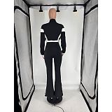Casual Fit Flared Pants Long-sleeved Short Jacket Sport Two Pieces Suit FOS-8811