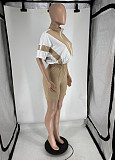 Fashion Splicing Women Bat Sleeves Zipper Shorts Sporty Suits FOS-8806
