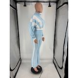 Casual Fit Flared Pants Long-sleeved Short Jacket Sport Two Pieces Suit FOS-8811