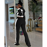 Casual Fit Flared Pants Long-sleeved Short Jacket Sport Two Pieces Suit FOS-8811