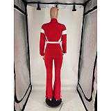 Casual Fit Flared Pants Long-sleeved Short Jacket Sport Two Pieces Suit FOS-8811